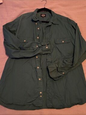 Vintage 90s Dockers Men's Dark Green Button-Up Shirt/Jacket